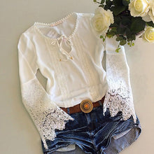 Autum Women chiffon Lace shirt Long sleeve Patchwork blusas tshirt Plus size women white tops EF8