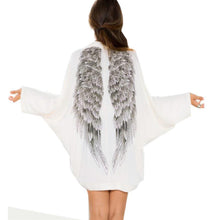 Back Angel Wings Print Womens Cardigan European Loose Batwing Sleeve Coat Jacket Casual Femininas Sweater EF8
