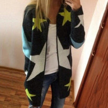 Cardigans Stars Pattern Print Casual Women Long Sweaters Loose Warm Knitted Cardigan Long Sleeve Warm Outwear EF8