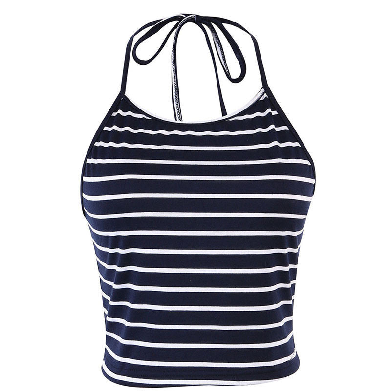 Black Stripe Sleeveless Halter neck tank top women Top Vest Bustier Bra Women top cropped for women Sexy Women Top EF8