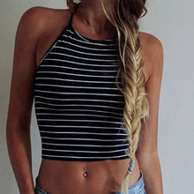 Black Stripe Sleeveless Halter neck tank top women Top Vest Bustier Bra Women top cropped for women Sexy Women Top EF8