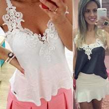 Blusas Femininas Plus Size Patchwork Shirts Women Lace Blouses Sexy Chiffon Blouse Spagetti Strap Vest Crop Tops White Black EF8
