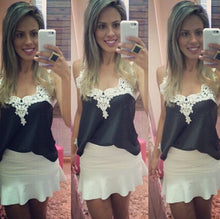 Blusas Femininas Plus Size Patchwork Shirts Women Lace Blouses Sexy Chiffon Blouse Spagetti Strap Vest Crop Tops White Black EF8
