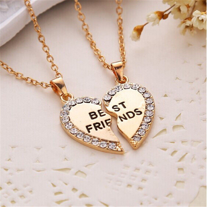 Charming Splice Heart Pendant Best Friend Letter Necklace Women Gifts Pick Jewelry Sliver Gold Color  EF8