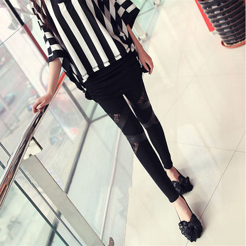 Charming Warm Lace Leggings Skinny Stretch Pants for Triangular Lace PU Leather Leggings EF8