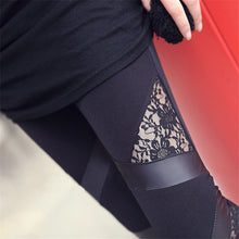 Charming Warm Lace Leggings Skinny Stretch Pants for Triangular Lace PU Leather Leggings EF8