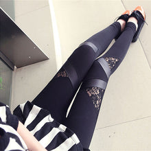 Charming Warm Lace Leggings Skinny Stretch Pants for Triangular Lace PU Leather Leggings EF8