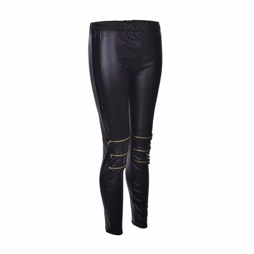 Classical Sexy Zipper Bright Stretch Leggings Pants Skinny Black EF8