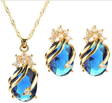 Drop Pendent Necklace Woman Gold Plated Crystal Necklaces 1 Necklace 2 Earrings 5 Color EF8
