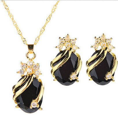 Drop Pendent Necklace Woman Gold Plated Crystal Necklaces 1 Necklace 2 Earrings 5 Color EF8
