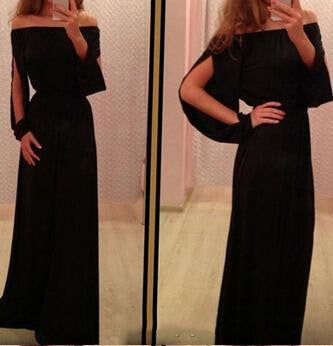 Fall Black Slash Neck Women Dress Vintage Empire Long Floor Length Dress For Women Women Clothing S-XL EF8