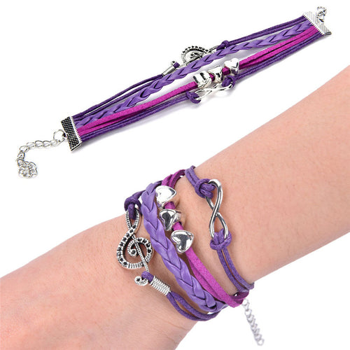 Love Heart Infinity Leather Bracelets   Bangles Weave Braided Multicolor Women bracelet EF8