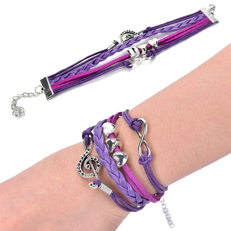 Love Heart Infinity Leather Bracelets   Bangles Weave Braided Multicolor Women bracelet EF8