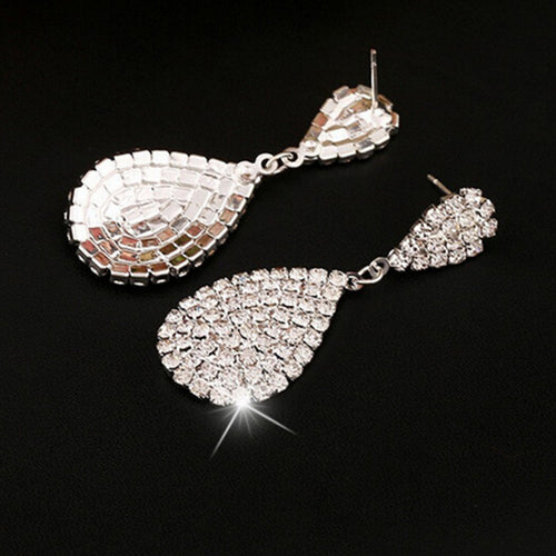 Luxury Crystal Rhinestone Vintage Silver Color Dangle Drop Earrings Women Prom Jewelry EF8