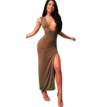 Fashion Women Sexy Lace Bandage High Waist Sleeveless Stripe Party V Neck Open Fork Dress Plus Size S M L XL EF8