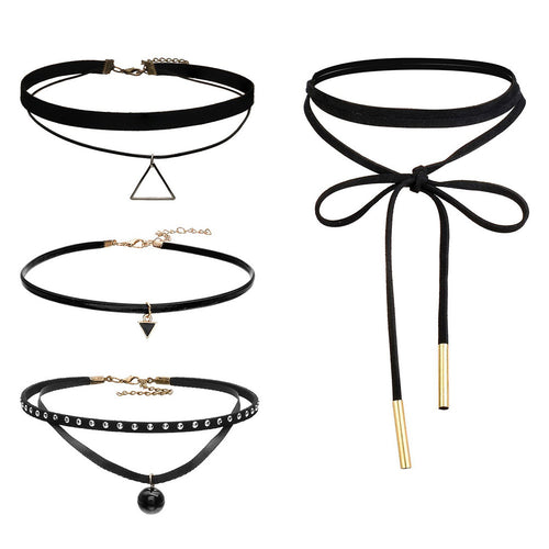 4pcs jewelry black leather bow Tassel choker DIY necklace gift for women girl EF8