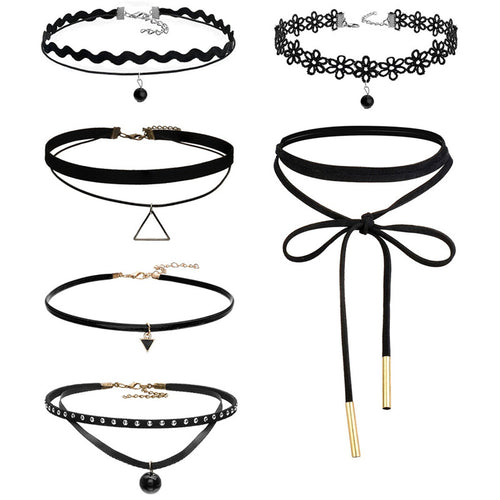 6 pcs vintage Retro Black Velvet Lace Triangle Choker Necklace Women Gothic Chocker Collares EF8