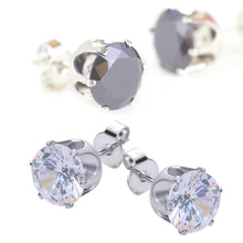 8Pair Stainless Steel Mens Womens Stud Earrings Black Round Cubic Zirconia Inlaid EF8