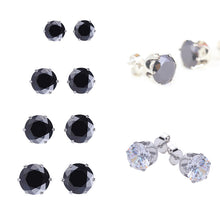 8Pair Stainless Steel Mens Womens Stud Earrings Black Round Cubic Zirconia Inlaid EF8