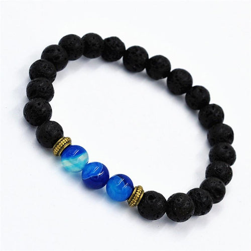 Fashion Agate Bracelet Lion Elastic Beaded Lava Bracelet Tibet Charm Bracelets for Men Women Unisex EF8
