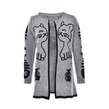 Cartoon Cat   Fish Bones Printing Cardigan Women Long Sleeve Knitted Sweater Cardigans EF8