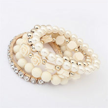 C y Color imitation pearl Rose Flower Multilayer Beads Stretch Charm Bracelet   Bangle For Women EF8