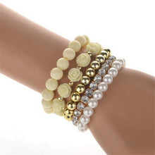 C y Color imitation pearl Rose Flower Multilayer Beads Stretch Charm Bracelet   Bangle For Women EF8