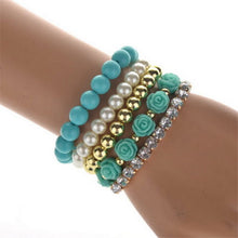 C y Color imitation pearl Rose Flower Multilayer Beads Stretch Charm Bracelet   Bangle For Women EF8