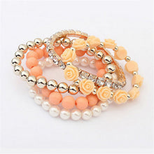 C y Color imitation pearl Rose Flower Multilayer Beads Stretch Charm Bracelet   Bangle For Women EF8