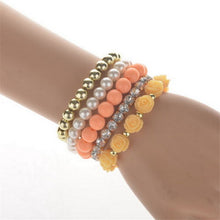 C y Color imitation pearl Rose Flower Multilayer Beads Stretch Charm Bracelet   Bangle For Women EF8