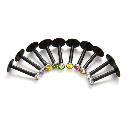 Punk Bar Acrylic Crystal Stud Monroe Bar Labret Lip Ring anel Stud Piercing Body Jewelry 10PCS Bag  EF8