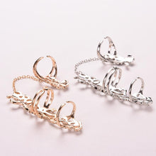 Rhinestone Chain Link Ring Vogue Rose Flower Double Finger Rings For Women Lady Girl Jewelry Gifts  EF8