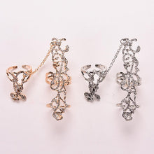 Rhinestone Chain Link Ring Vogue Rose Flower Double Finger Rings For Women Lady Girl Jewelry Gifts  EF8