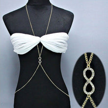 infinite Lucky 8 Crystal Chain Zinc Alloy Gold Plated Necklace Body Chain Jewelry EF8