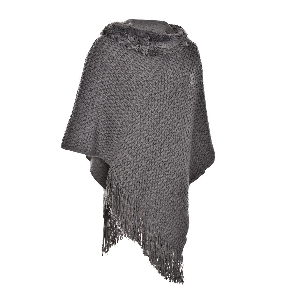 Women Poncho Knit Cloak Coat Batwing Cape Ladies Hooded Sweater Outwear Knitwear Top EF8