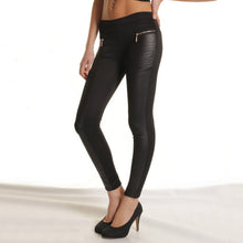 Women Sexy PU Leather Boots Pants Skinny Patchwork Zipper Leggings Black EF8