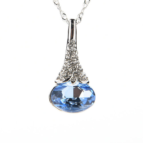 Geometric Teardrop Crystal Imitated Natural Stone Quartz Pendant Necklace for Women 42 cm 5 Color EF8