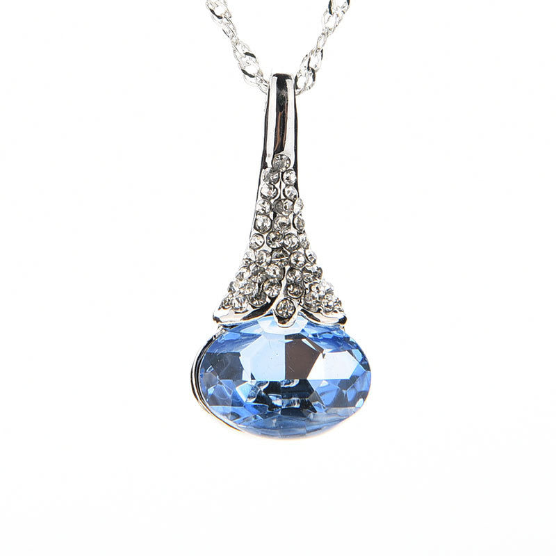 Geometric Teardrop Crystal Imitated Natural Stone Quartz Pendant Necklace for Women 42 cm 5 Color EF8