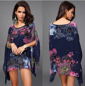 Blusas Print Pattern Chiffon Women Blouse Bat Sleeve Shirt Tops 5 Colors blusa feminina kimono EF8