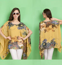 Blusas Print Pattern Chiffon Women Blouse Bat Sleeve Shirt Tops 5 Colors blusa feminina kimono EF8