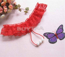 Women's Open Crotch Lace Thong with Pearls G String Sexy Beading Panties Massaging Underwear Erotic Lingerie Sex Toy EF8