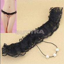 Women's Open Crotch Lace Thong with Pearls G String Sexy Beading Panties Massaging Underwear Erotic Lingerie Sex Toy EF8
