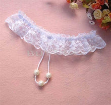 Women's Open Crotch Lace Thong with Pearls G String Sexy Beading Panties Massaging Underwear Erotic Lingerie Sex Toy EF8