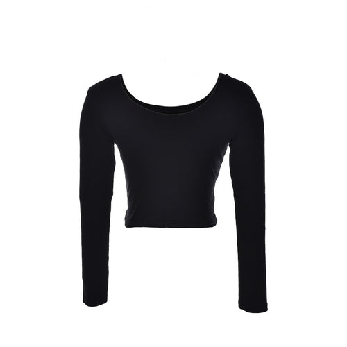 Ladies long Sleeve t shirt women tops Fall Sexy Crop Top Basic Stretch T-shirts Bare-midriff Black Grey White EF8