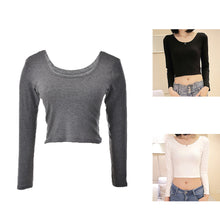 Ladies long Sleeve t shirt women tops Fall Sexy Crop Top Basic Stretch T-shirts Bare-midriff Black Grey White EF8