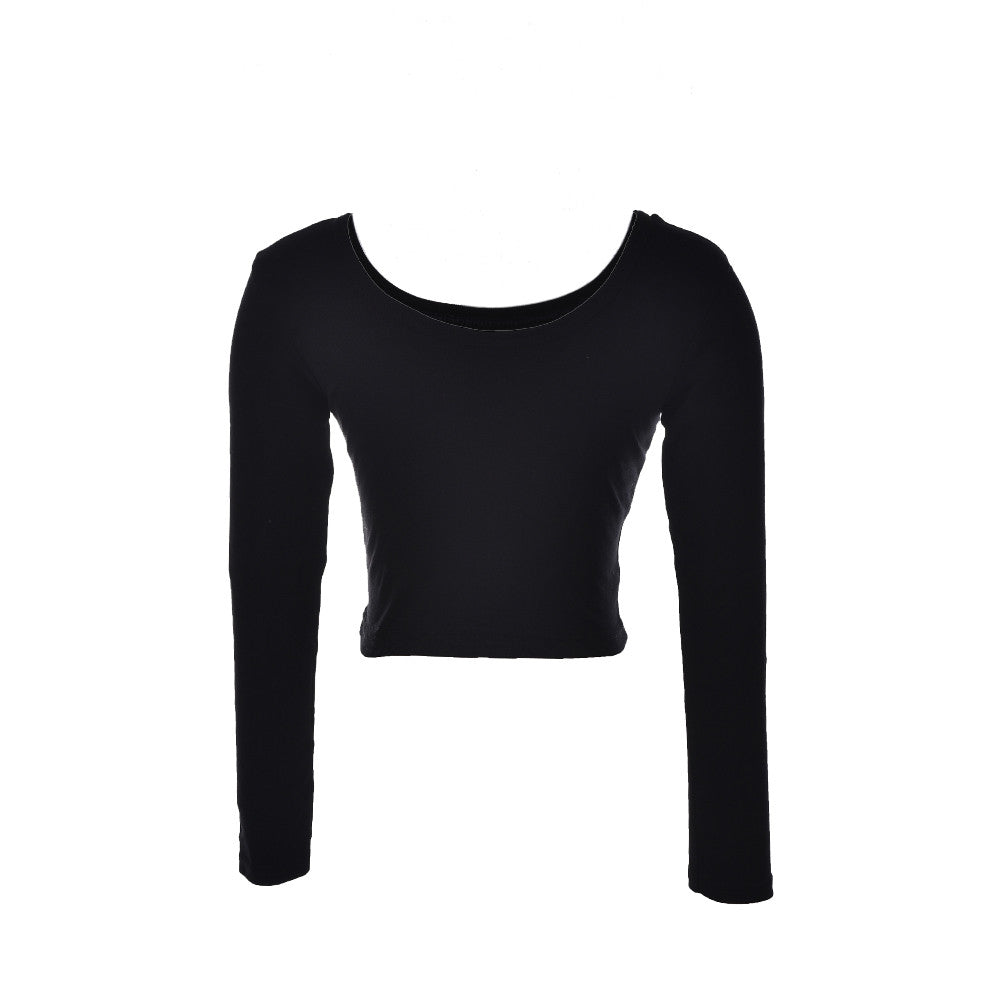 Ladies long Sleeve t shirt women tops Fall Sexy Crop Top Basic Stretch T-shirts Bare-midriff Black Grey White EF8