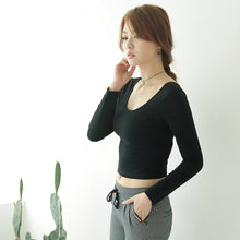 Ladies long Sleeve t shirt women tops Fall Sexy Crop Top Basic Stretch T-shirts Bare-midriff Black Grey White EF8