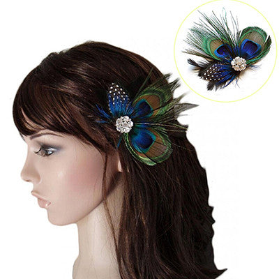 Peacock Feather Sparkling Rhinestones Bridal Wedding Hair Clip Head Accessory for Women Lady Beauty EF8