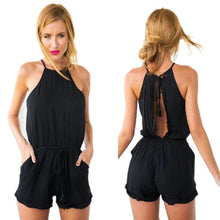 Pocket Playsuit Rompers Women Jumpsuits with Sexy Back Hollow Out Design Sleeveless Halter Keyhole Jumpsuit for Women EF8