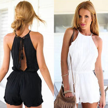 Pocket Playsuit Rompers Women Jumpsuits with Sexy Back Hollow Out Design Sleeveless Halter Keyhole Jumpsuit for Women EF8